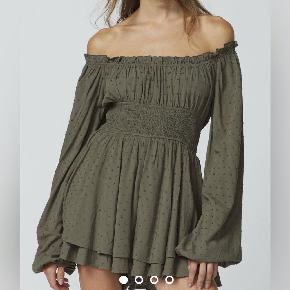 Urban Outfitters Clip Dot Smocked Long Sleeve Romper NWOT Size S and XS